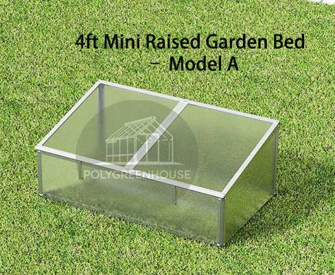 Spacious 4-foot greenhouse raised bed featuring transparent polycarbonate panels and sturdy aluminum frame