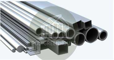 Display of high-quality round and square steel frames used in greenhouse construction
