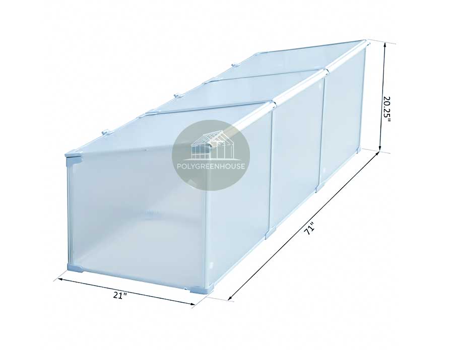 Size diagram of a mini greenhouse garden bed with marked dimensions