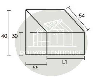 Illustrated size comparison chart showing planter bed and greenhouse dimensions, displaying different structure widths for visual reference.
