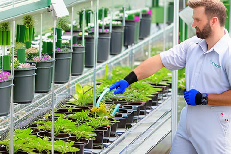Professional checking electrical panel and wiring in a modern polycarbonate greenhouse
