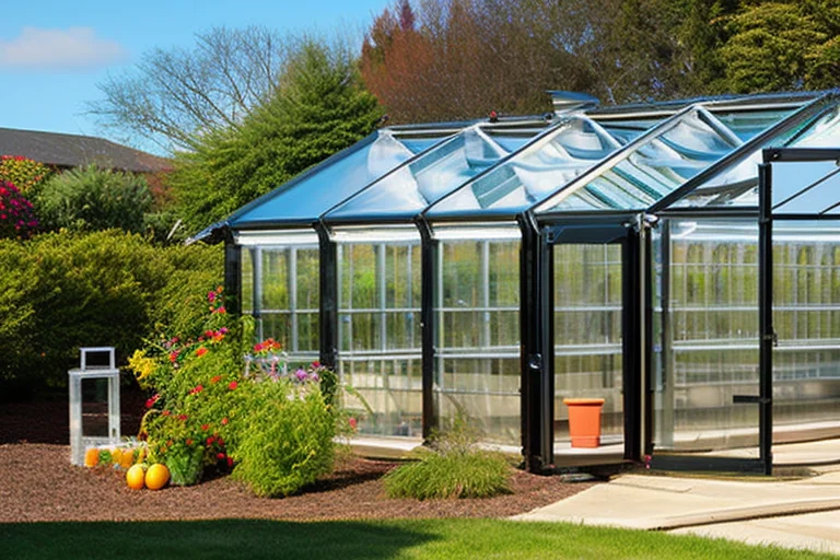 Comparison of a sleek heat pump unit and a traditional gas heater inside a polycarbonate greenhouse
